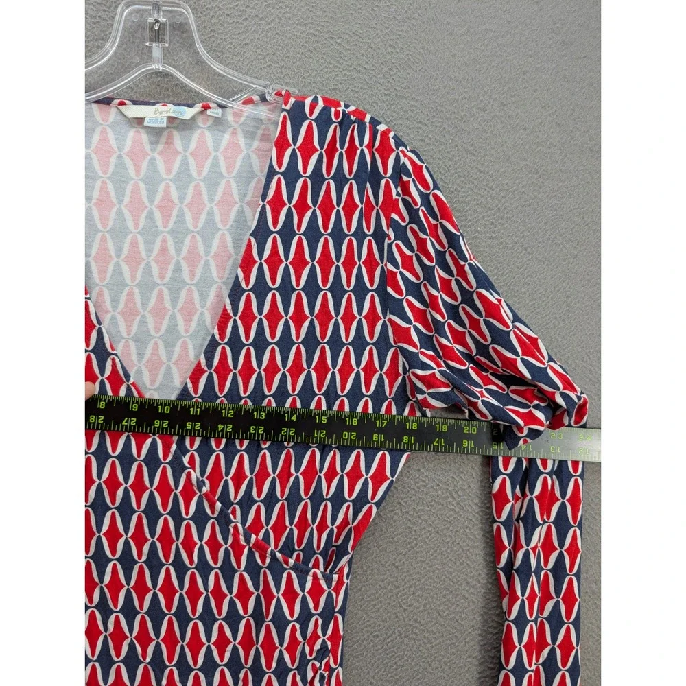 Boden Women's Long Sleeve Wrap Blouse Top Geometric Jersey Knit Navy Red Size 10 - Picture 7 of 11